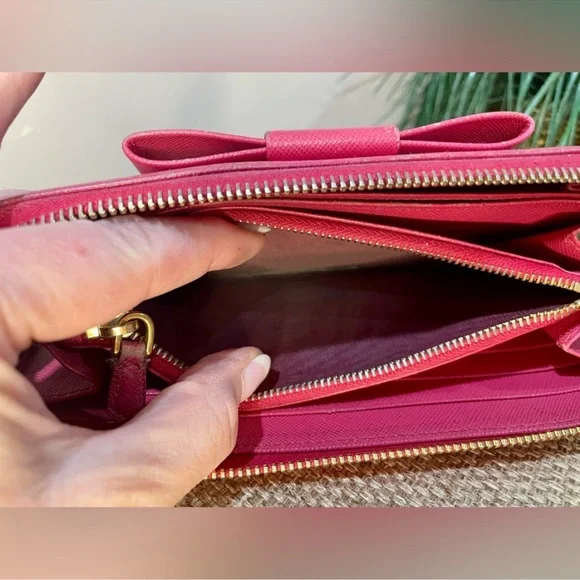 Prada Bow Pink Zip Around Long Wallet Wallet with Bow Accent and Gold
Hardware - Picture 4 of 14